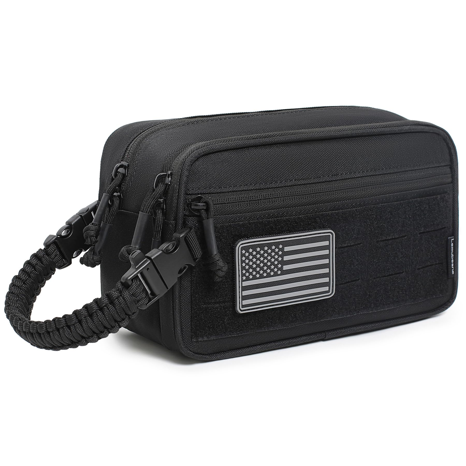 Lemubeane tactical toiletry bag front view demonstrates rugged 600D nylon for durable travel storage