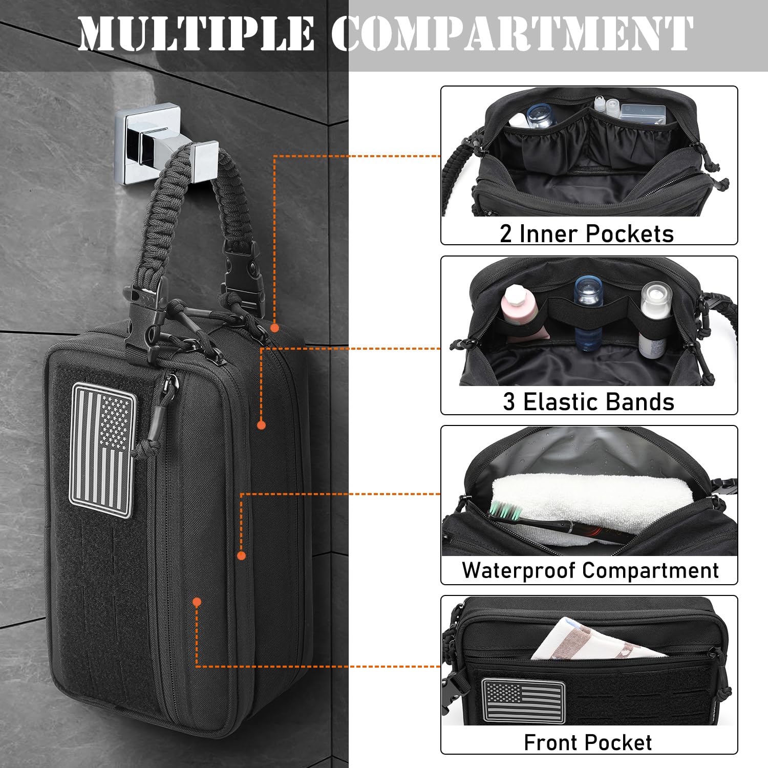 Lemubeane tactical toiletry bag three compartments keeps dry and wet items organized during trips
