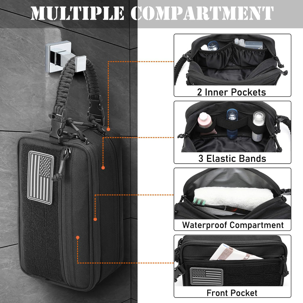 Lemubeane tactical toiletry bag three compartments keeps dry and wet items organized during trips