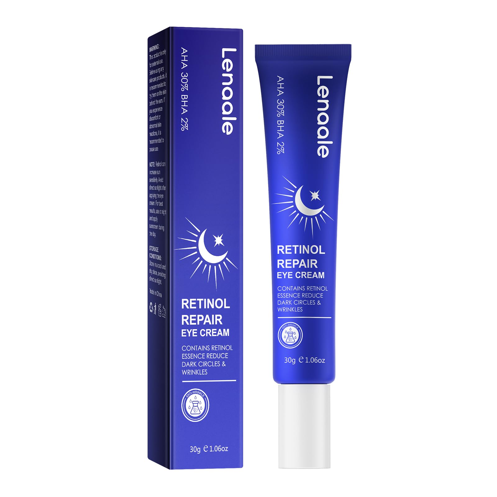 Lenaale Retinol Eye Cream tube-application demonstrates easy, hydrating application for fine lines.