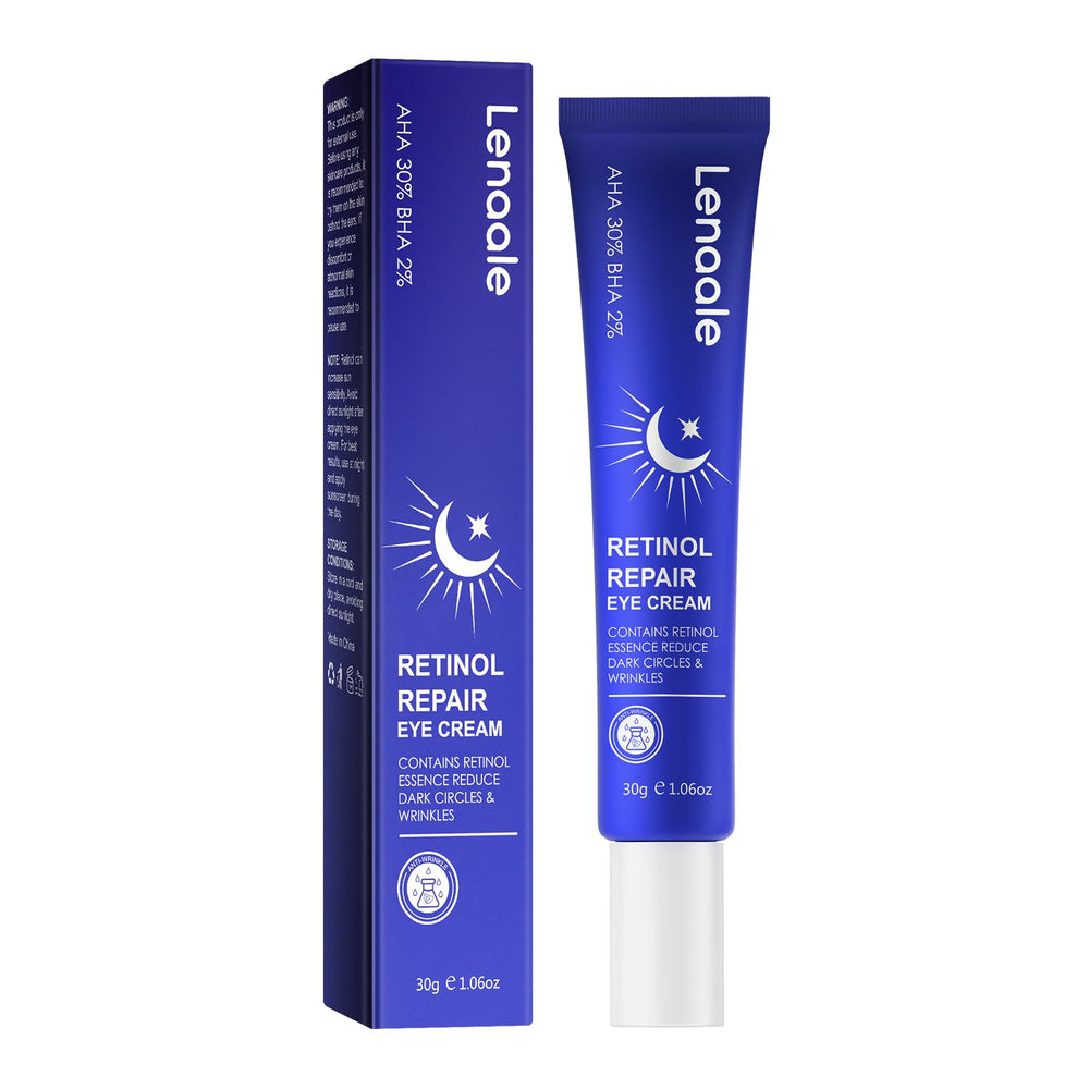 Lenaale Retinol Eye Cream tube-application demonstrates easy, hydrating application for fine lines.