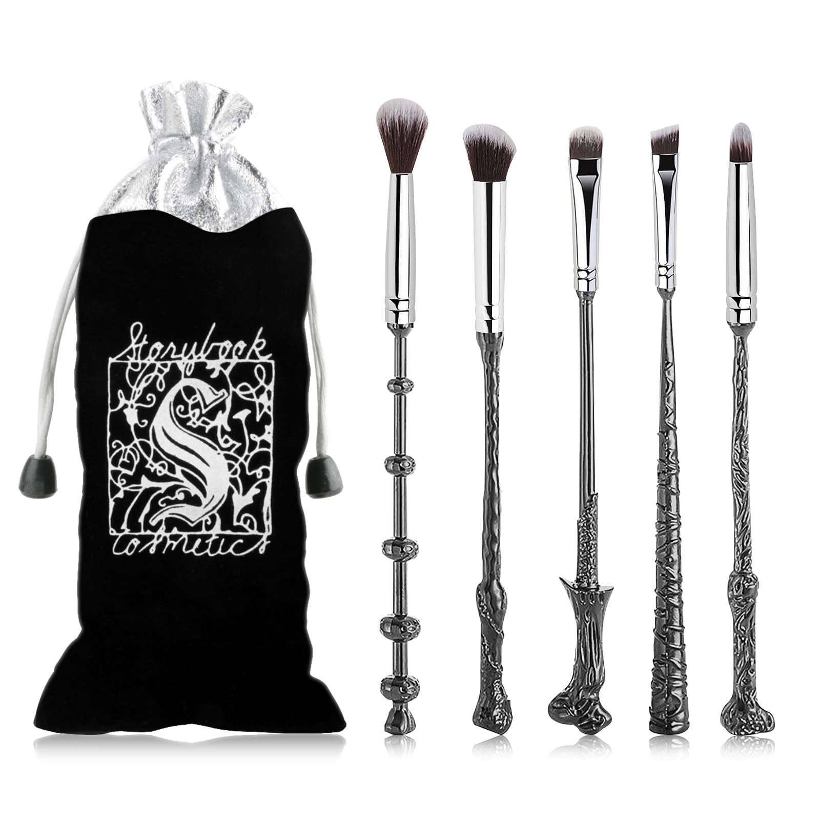 LENDOO Wi-zard Wand brushes set full view with silver handle for eye makeup