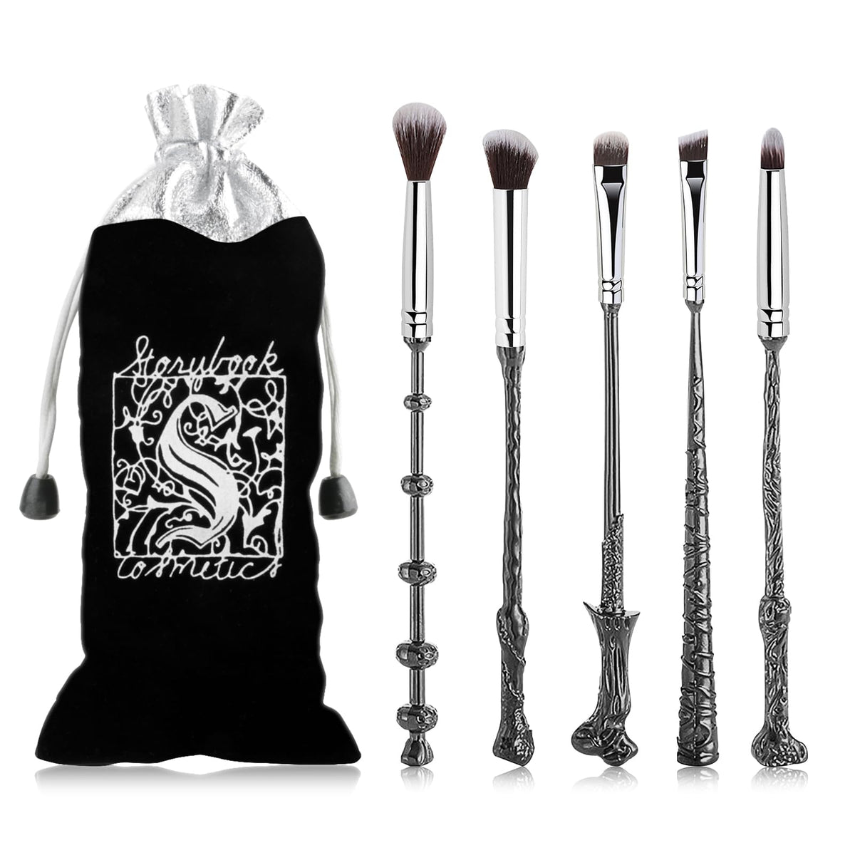 LENDOO Wi-zard Wand brushes set full view with silver handle for eye makeup