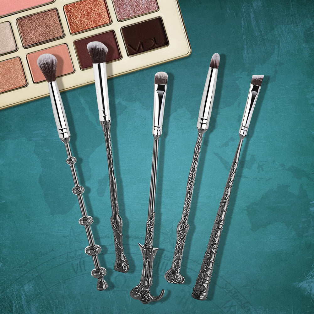 LENDOO wand brushes with storage bag and wizard house pins for organized makeup.