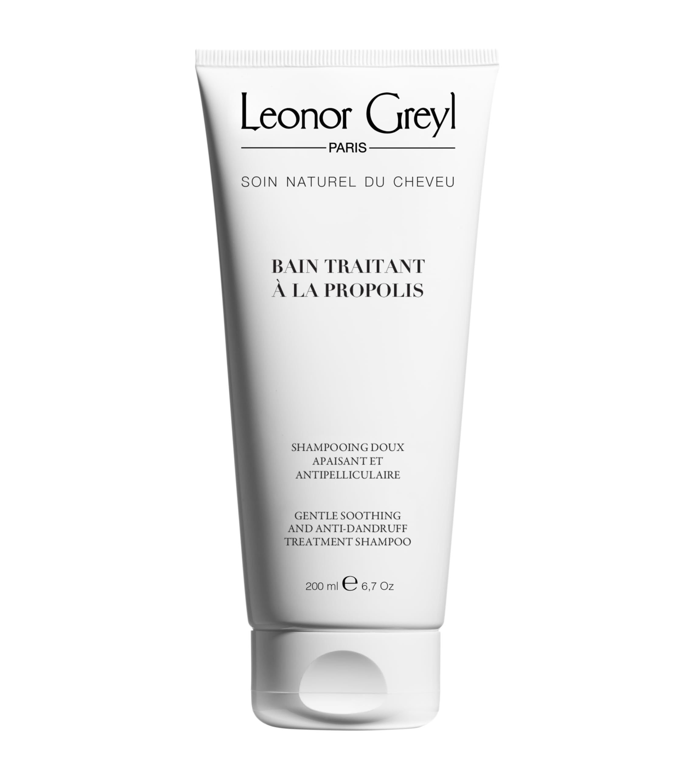 Leonor Greyl Gentle Dandruff Shampoo bottle close-up for gentle scalp cleansing.