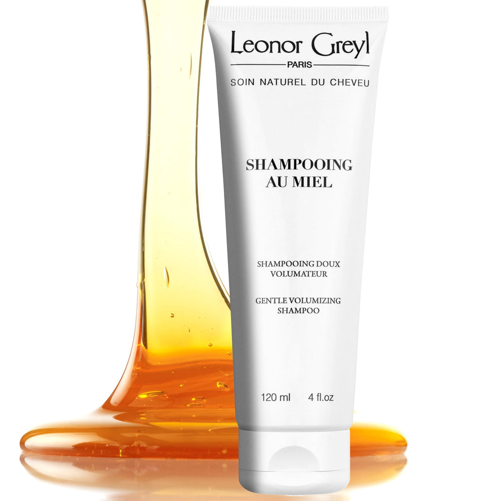 Leonor Greyl Gentle Volumizing Honey Shampoo bottle showcases lightweight body and shine potential.