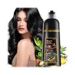 Leorx black hair dye shampoo bottle demonstrates at-home gray coverage with 3-in-1 cleansing action.