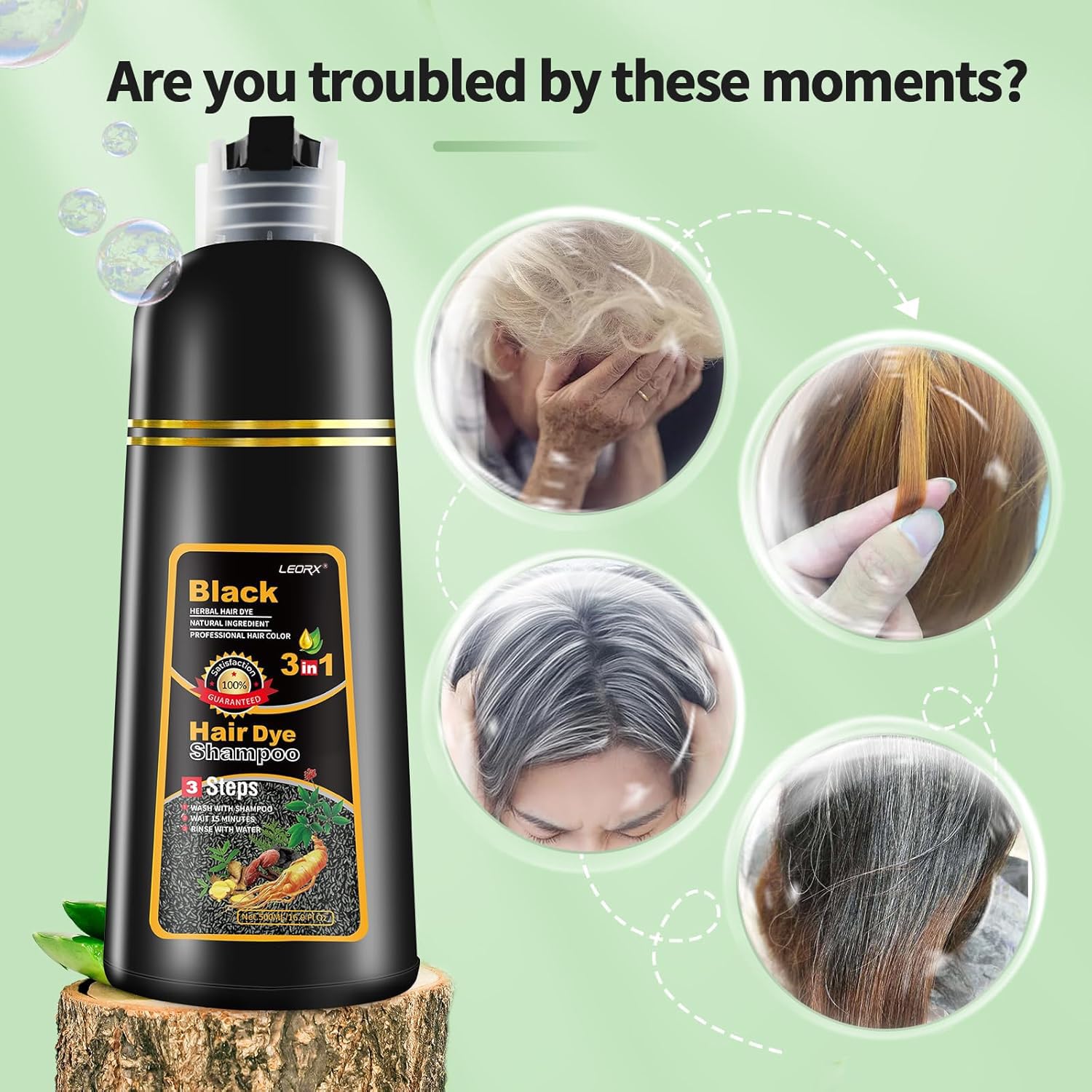 Leorx natural ingredients bottle emphasizes wild ginseng, he shou wu, and olive oil.