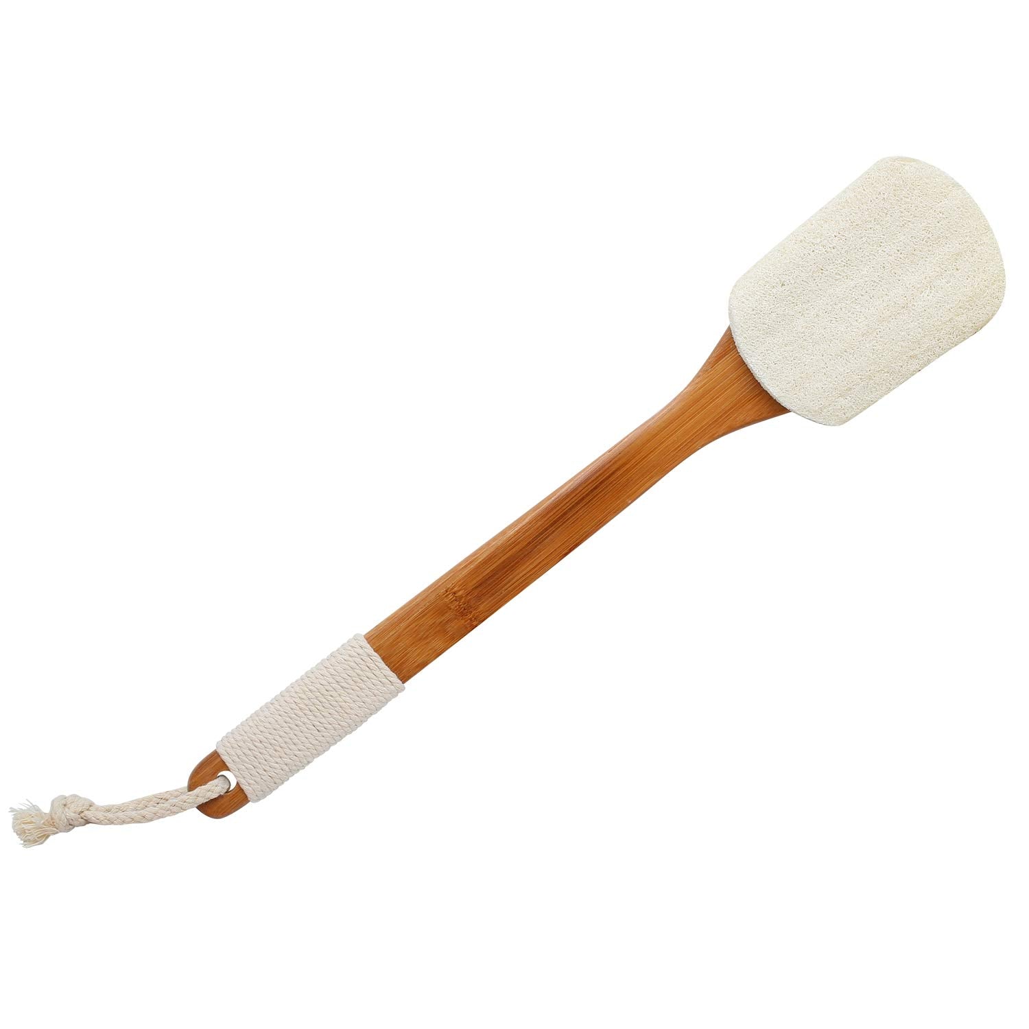 Leotruny loofah back brush with wooden handle for easy reach exfoliation
