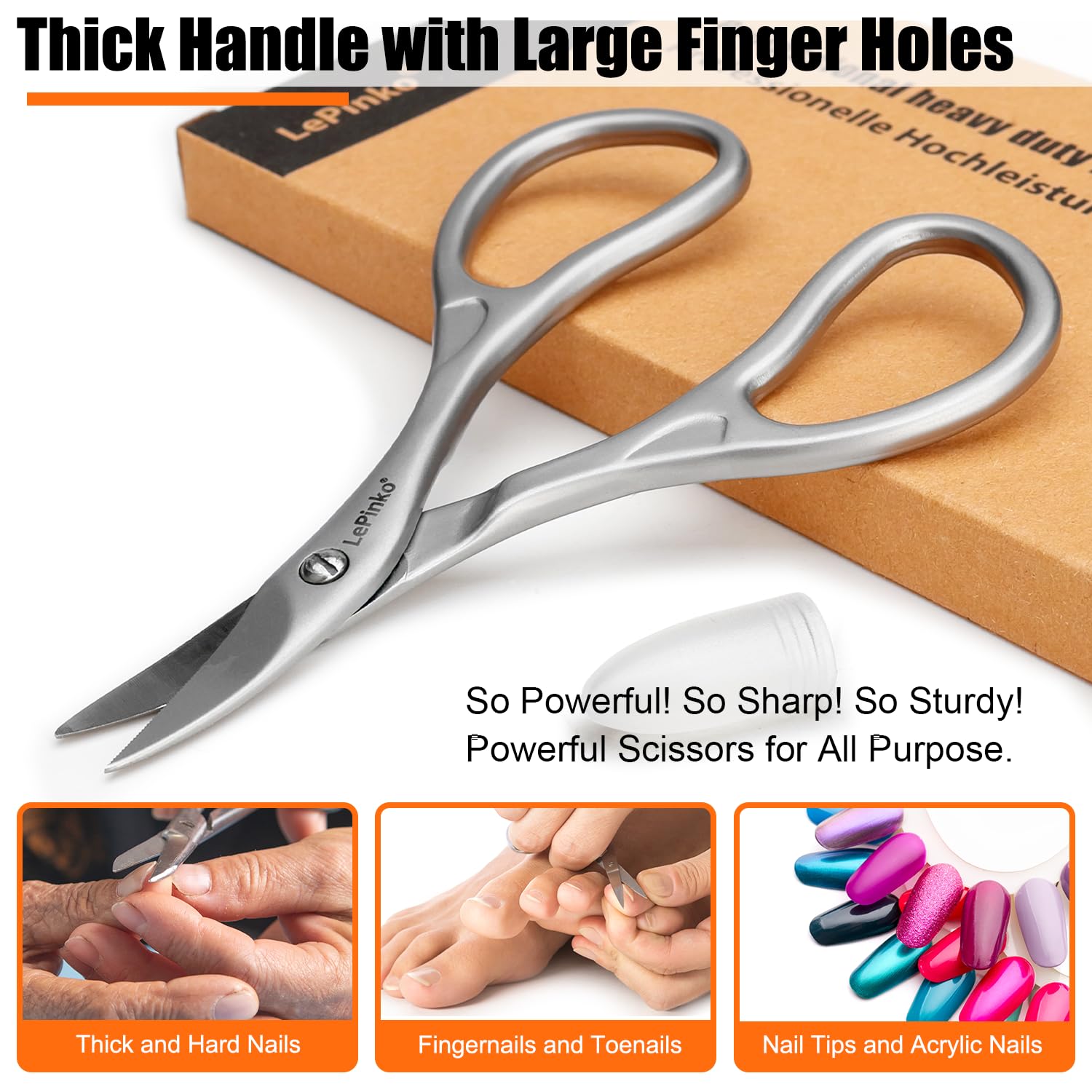 LePinko curved-cut grooming tool for eyebrows, lashes, or beards.
