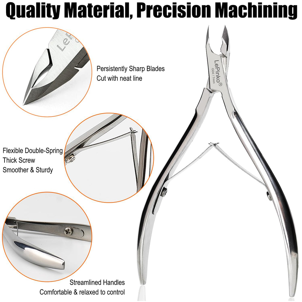 Close-up of LePinko cuticle trimmer's 5mm jaw for precise trimming near nails.