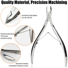 Close-up of LePinko cuticle trimmer's 5mm jaw for precise trimming near nails.
