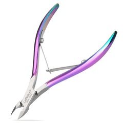LePinko cuticle trimmer kit rainbow handle close-up showing precise trimming capability.