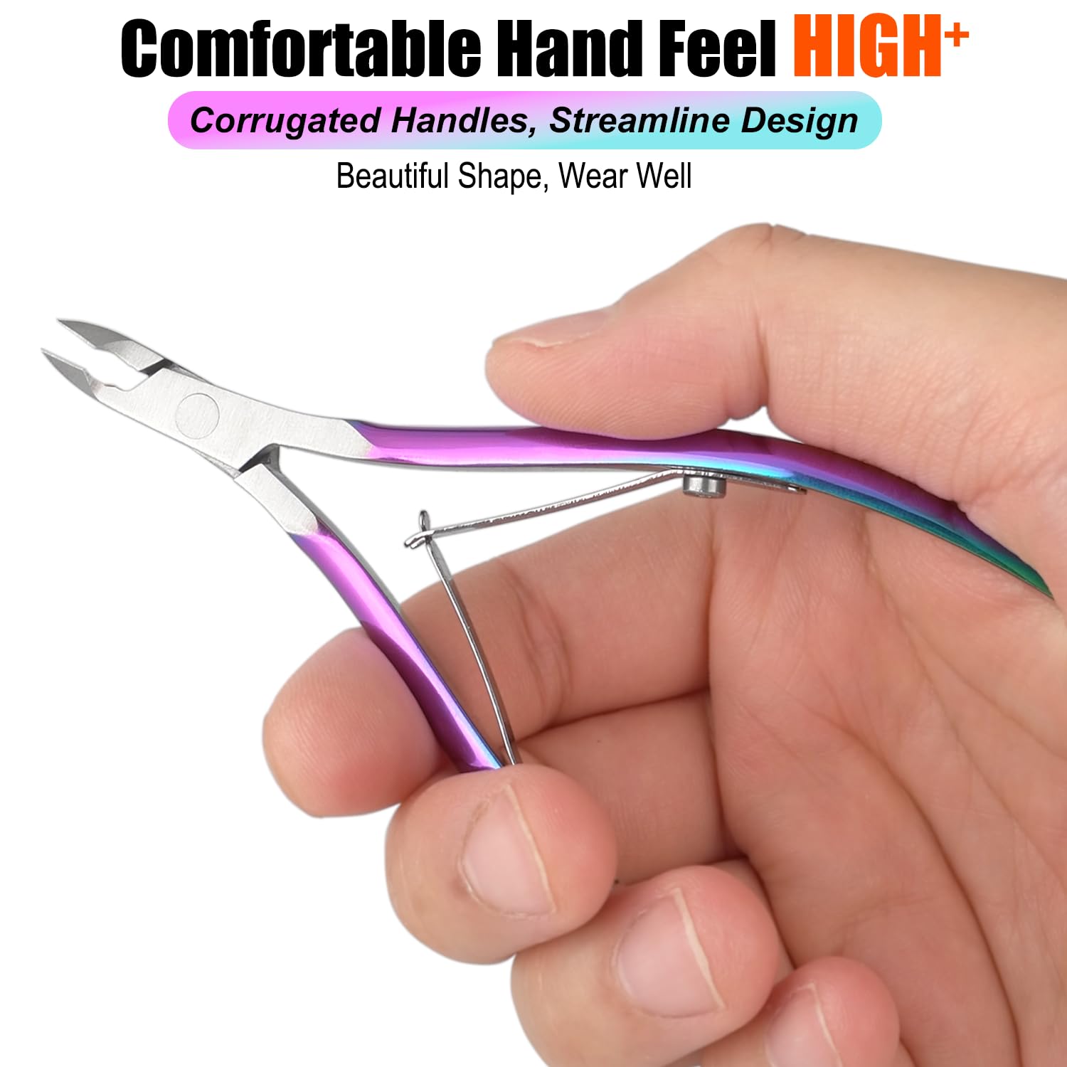 LePinko cuticle trimmer rainbow-design features double-spring handles for smoother, fatigue-free use.