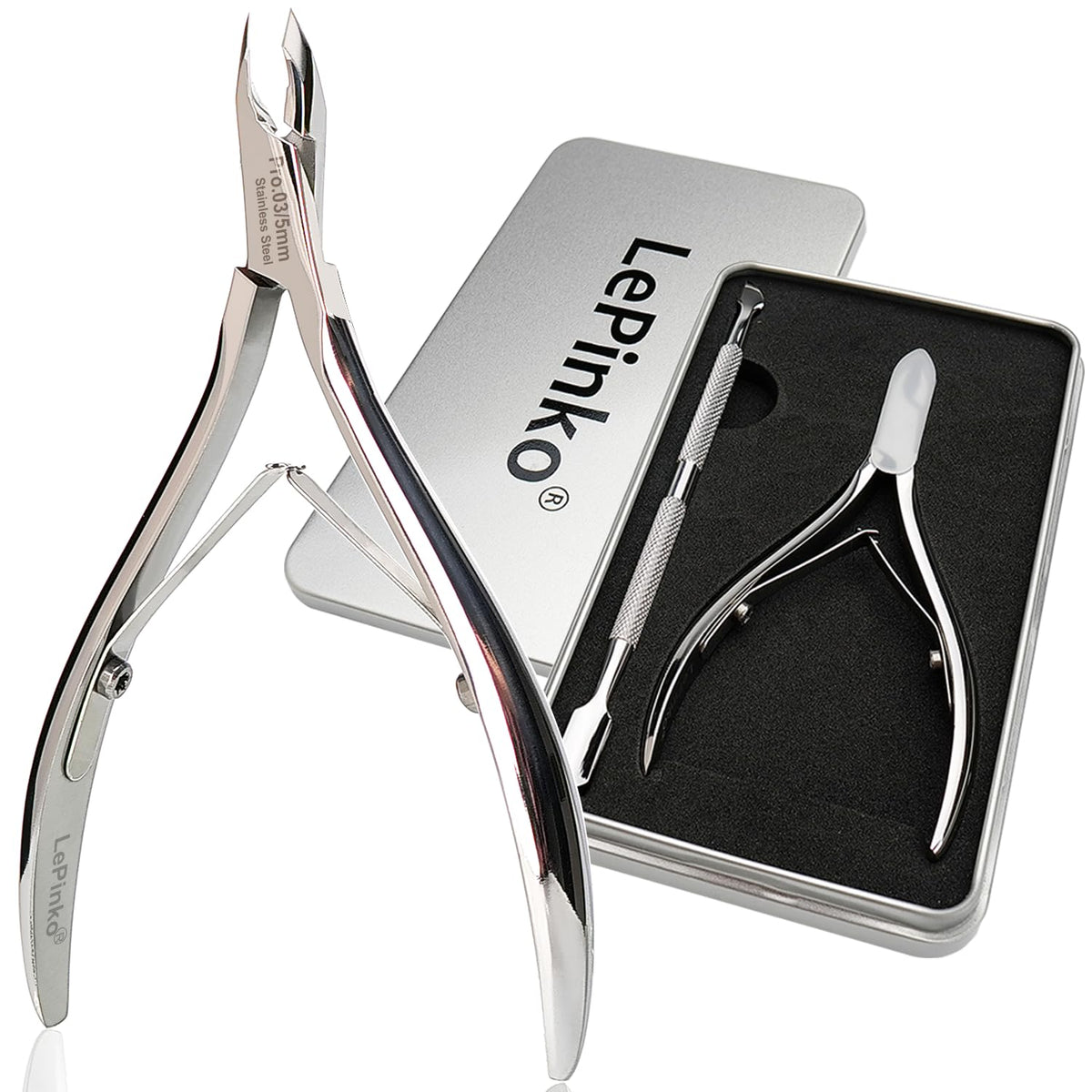 LePinko salon cuticle trimmer angled view for precise nail care.