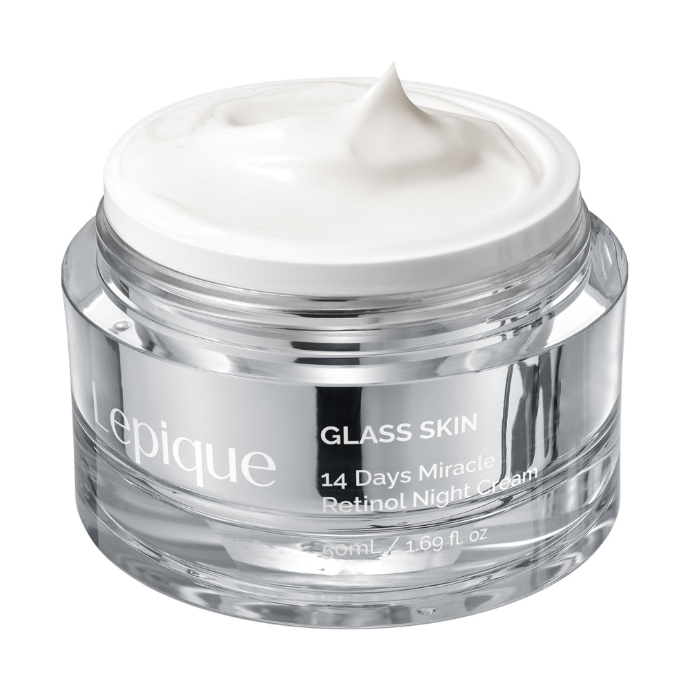 Lepique Retinol Night Cream tube closeup shows silky texture for overnight care