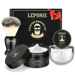 LEPONIX mens shaving kit brush close-up for premium exfoliation and prep