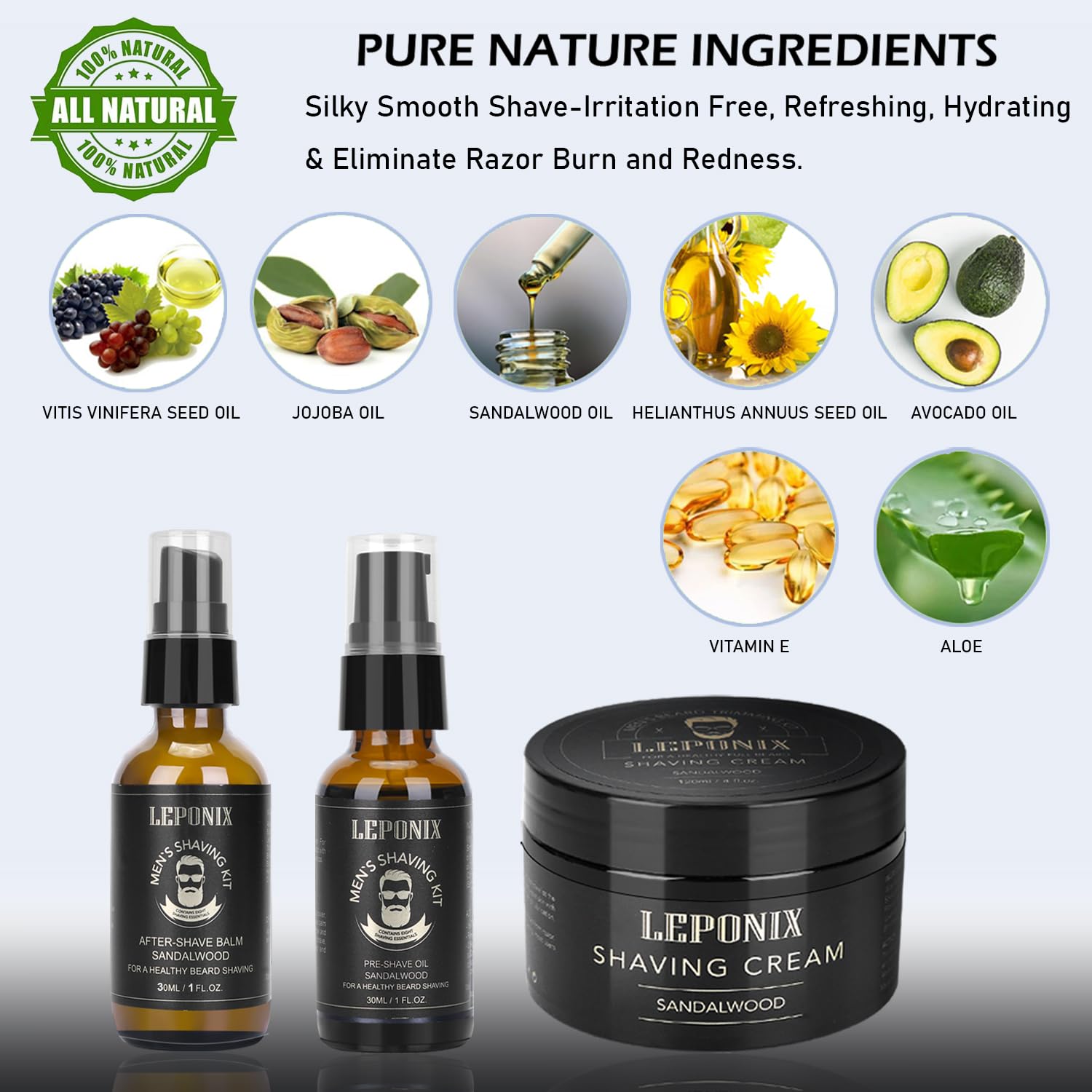 LEPONIX open shaving kit display highlighting essentials