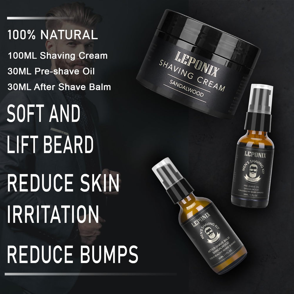 LEPONIX pre-shave oil bottle ready before shaving