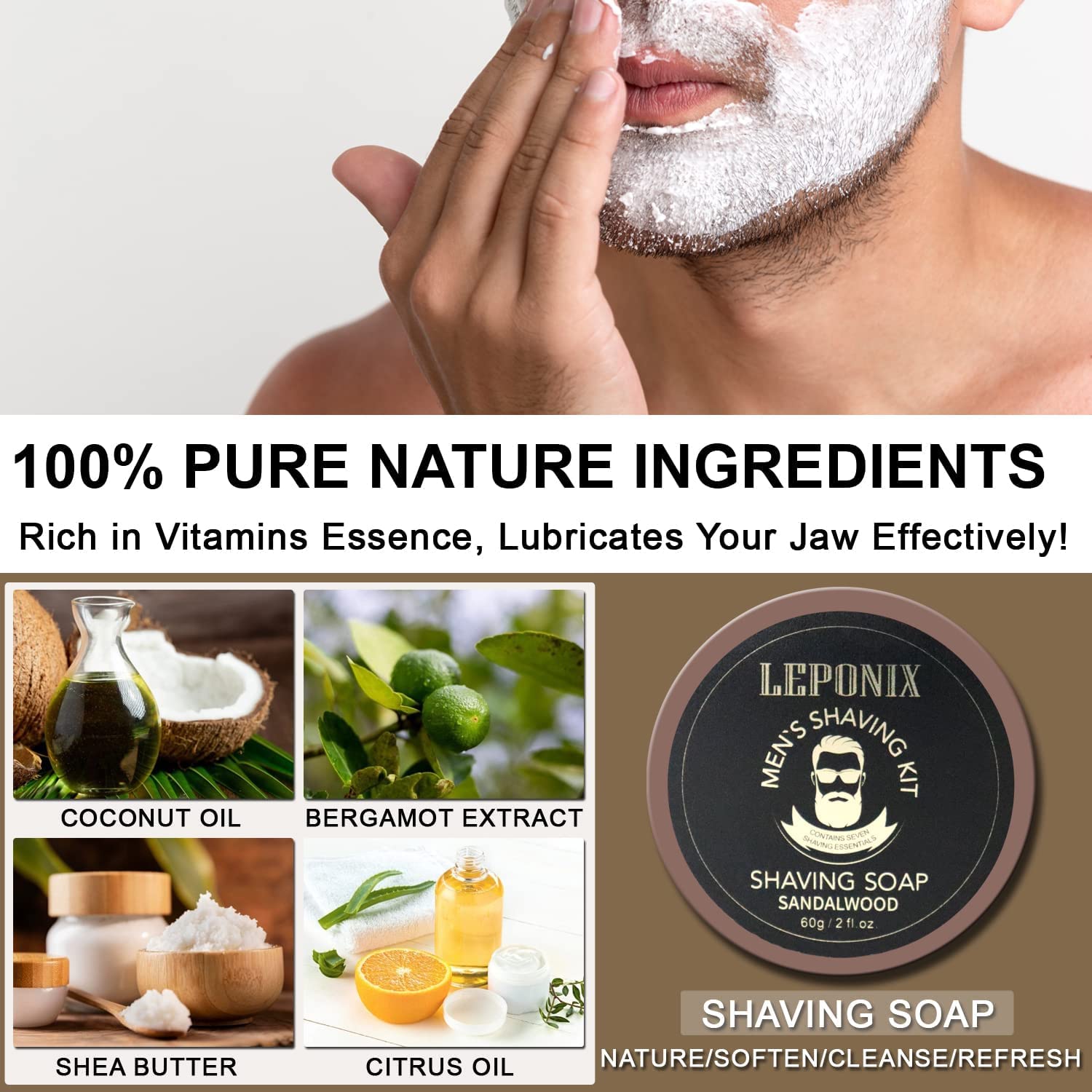 LEPONIX sandalwood shaving soap delivers a creamy lather with a warm, masculine scent