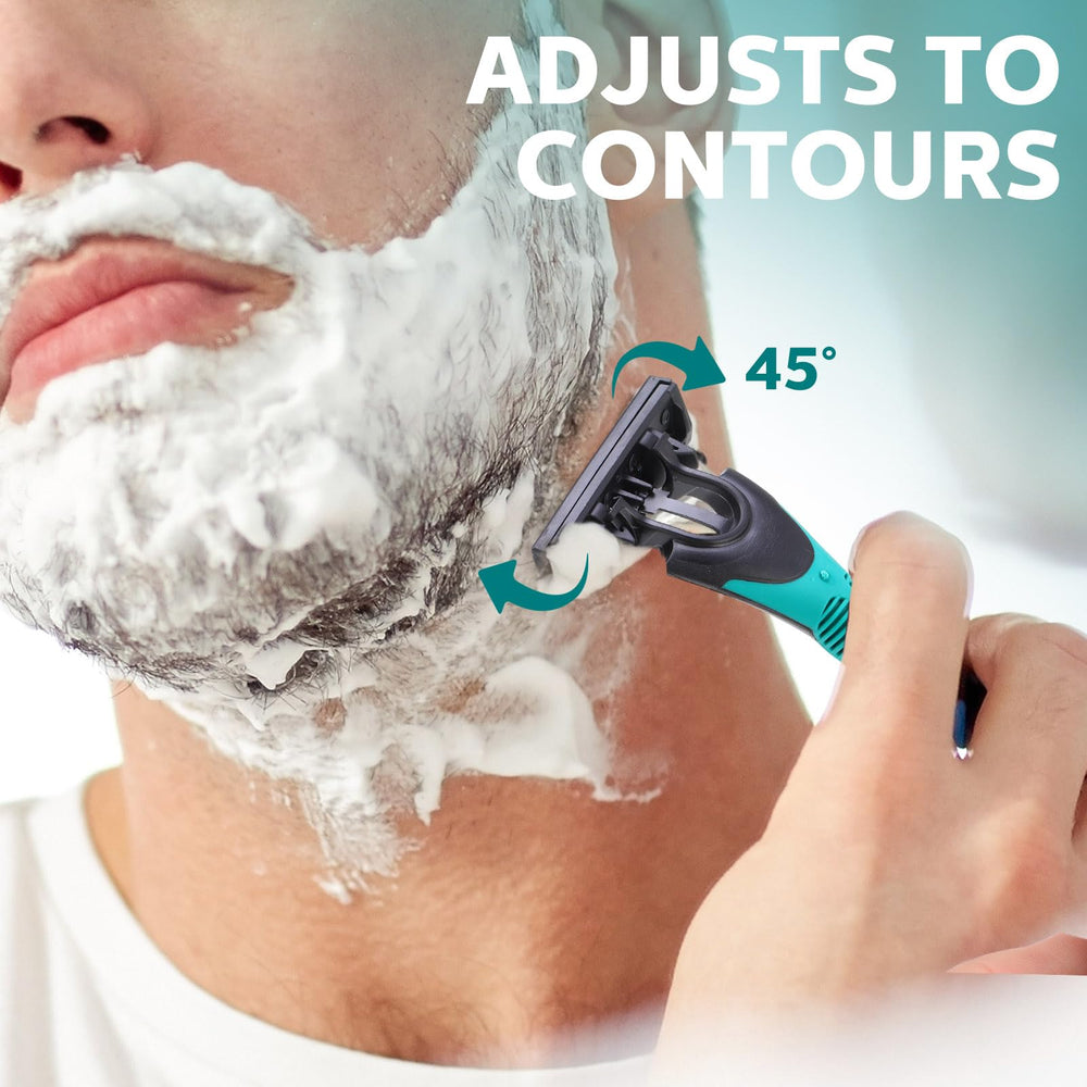Leriton disposable razor head rotates 40 degrees for close shaving.