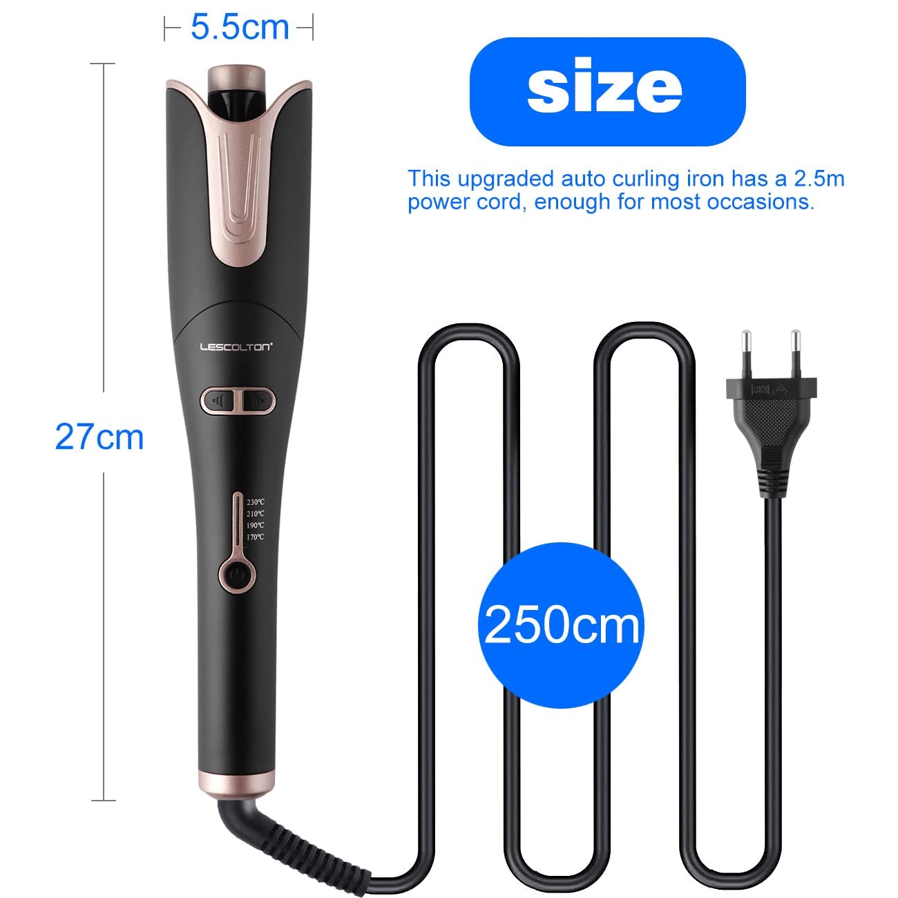 LESCOLTON curler showing rotating cord for flexible styling