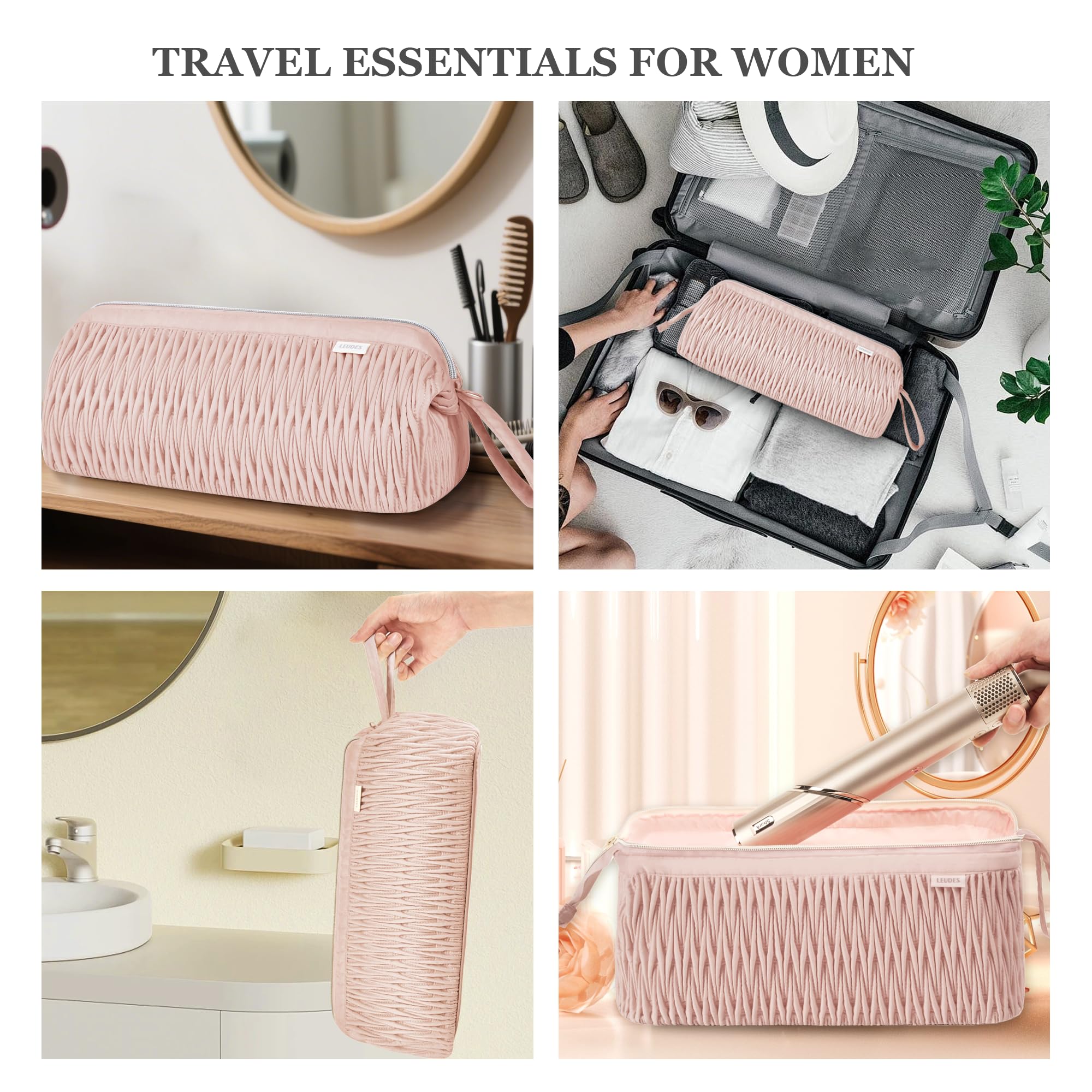 Leudes pink travel case mounted on wall for space-saving storage