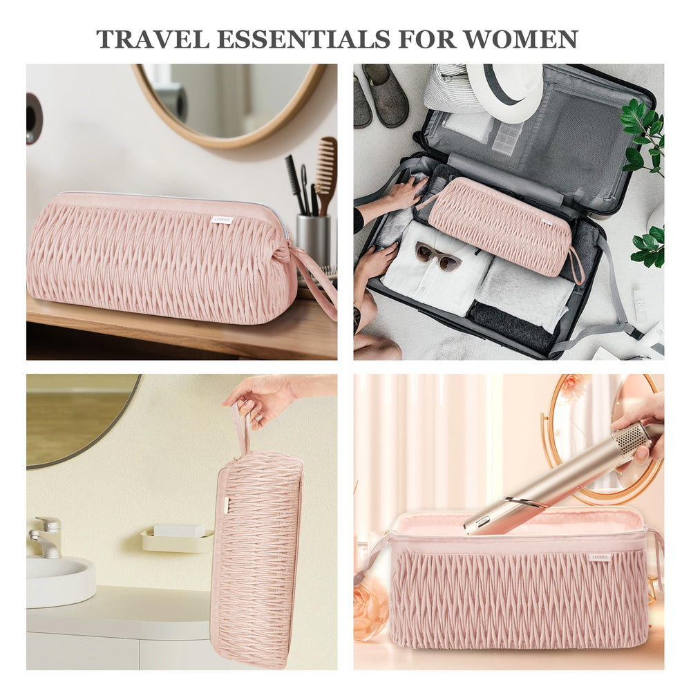 Leudes pink travel case mounted on wall for space-saving storage