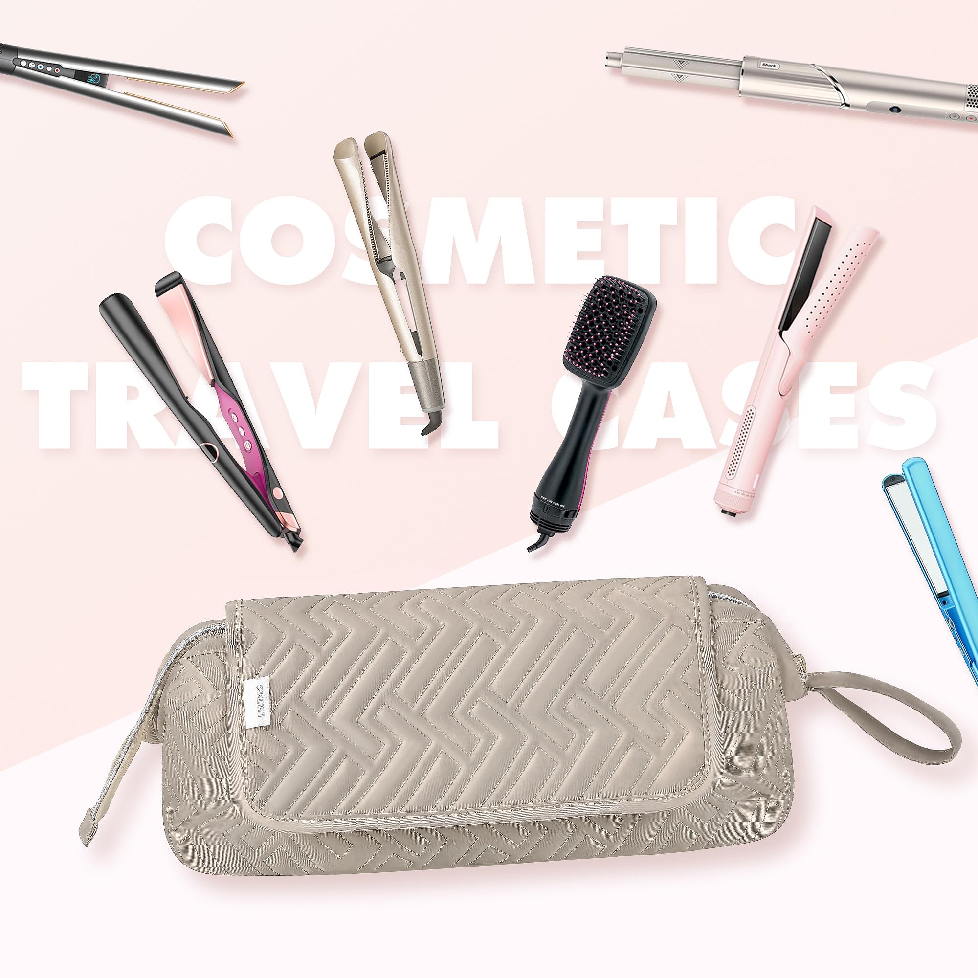 Leudes hair tools travel bag showing accessories pockets camel