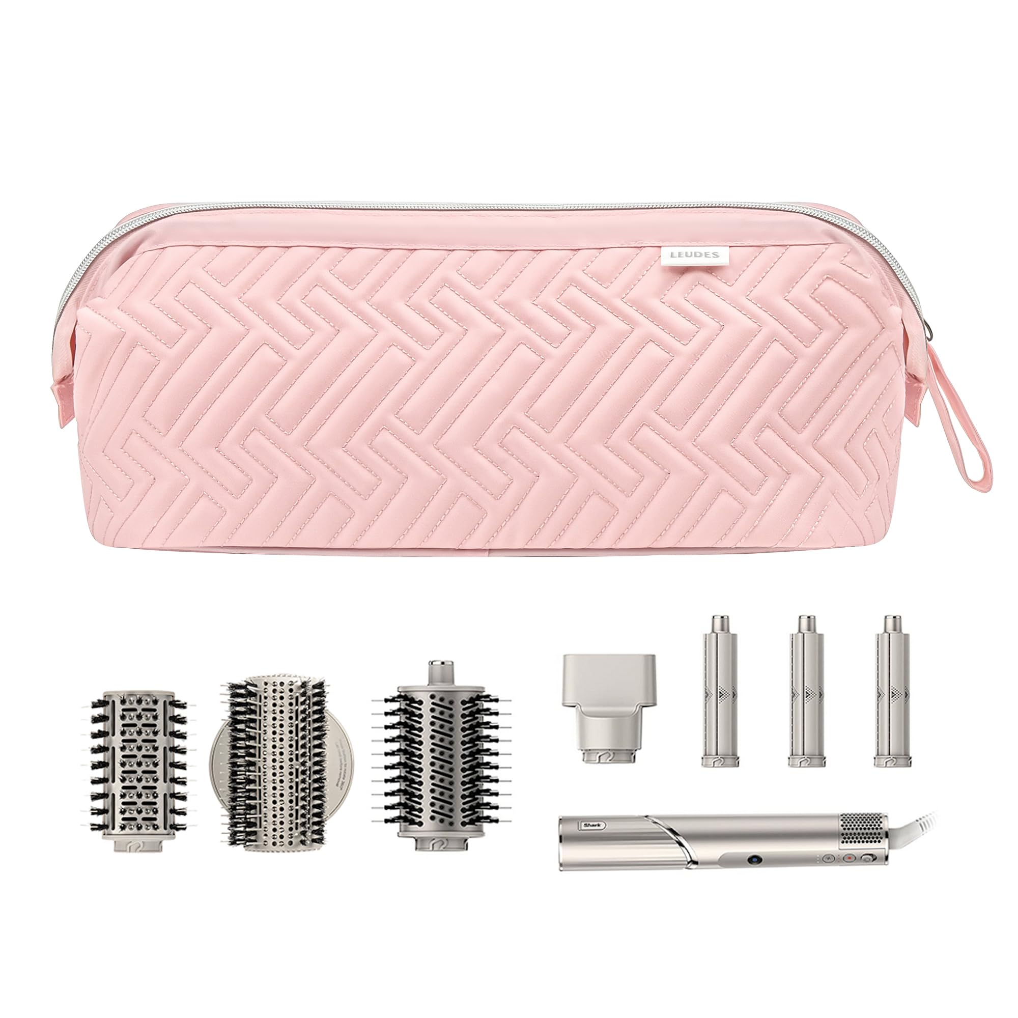 Leudes pink travel bag includes a portable handle for easy carrying.