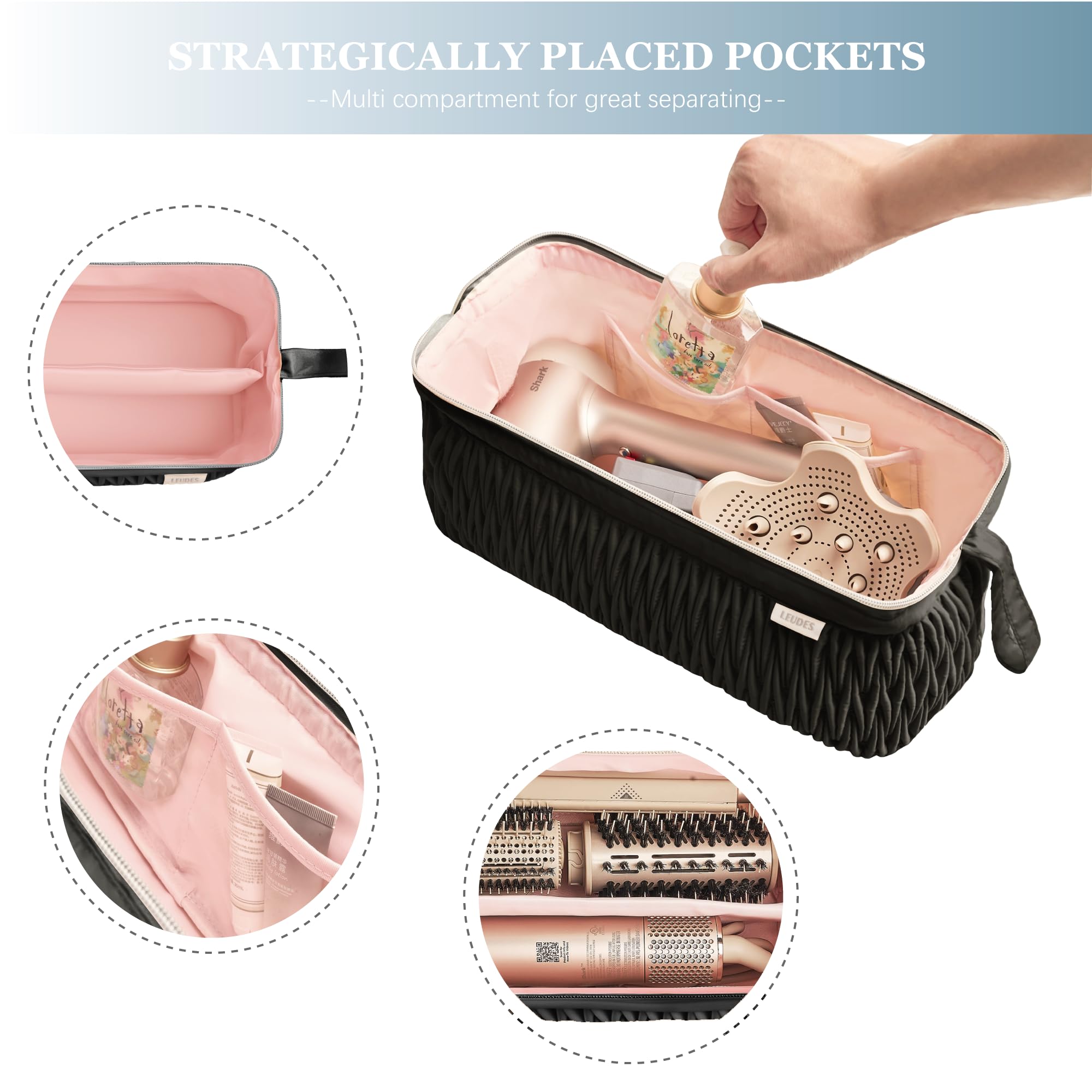 Leudes travel case accessories pockets keep clips and bands neatly stored.