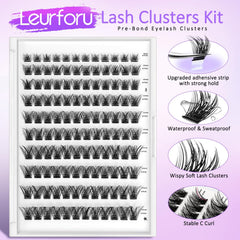 Leurforu wispy lash clusters in natural C curl show mixed lengths for depth.