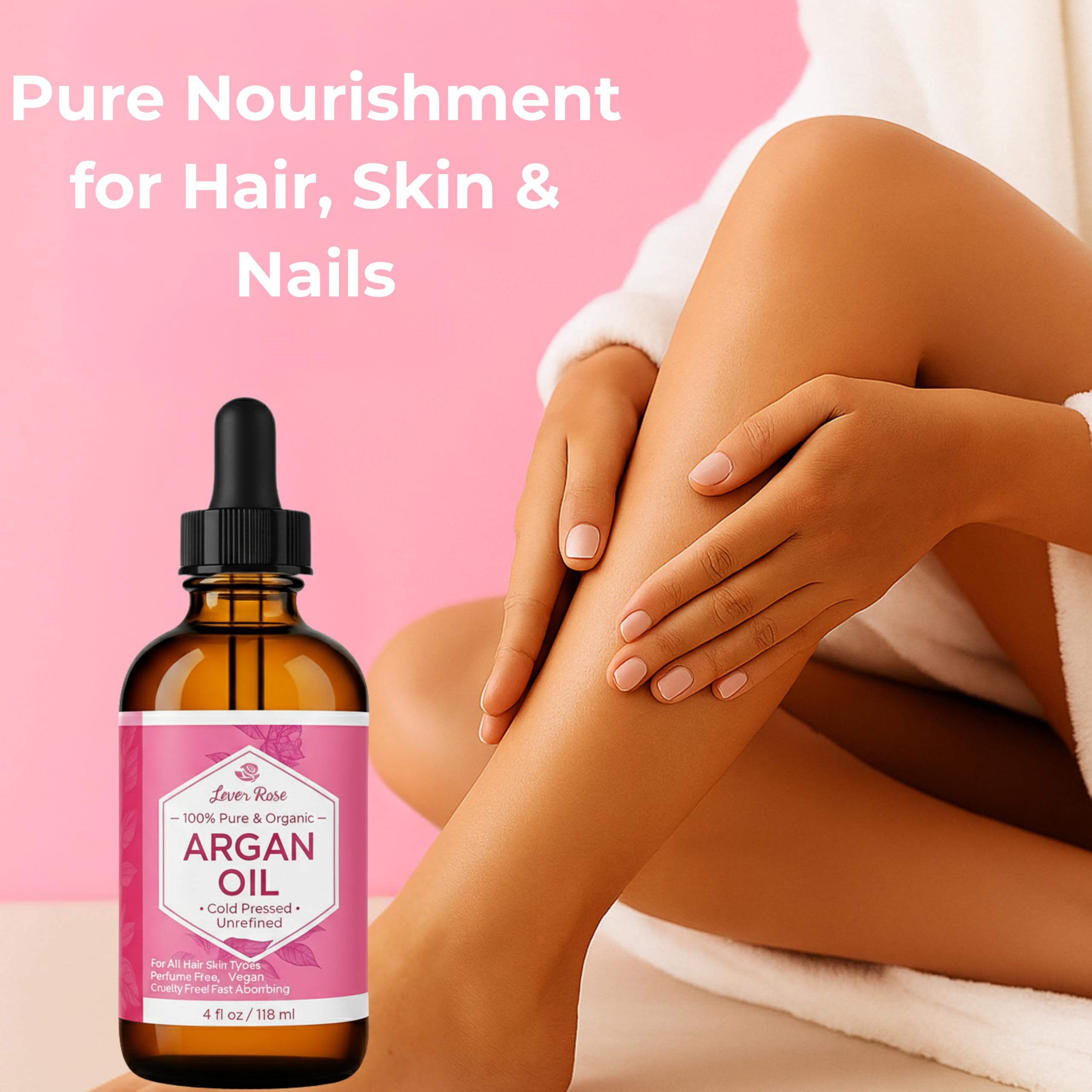 Leven Rose Argan Oil in amber glass highlights premium purity and light protection.