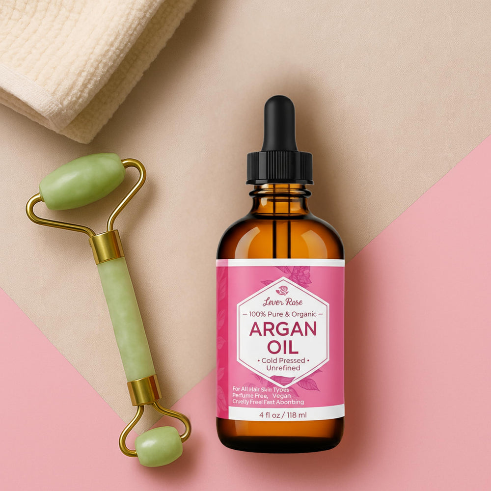 Leven Rose Argan Oil ingredients panel emphasizes 100% pure, unrefined Moroccan argan.