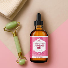 Leven Rose Argan Oil ingredients panel emphasizes 100% pure, unrefined Moroccan argan.