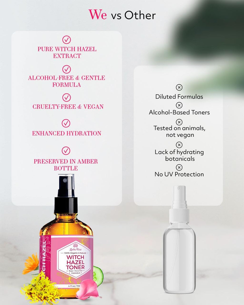 Leven Rose Calendula-infused toner bottle with cucumber and chamomile.