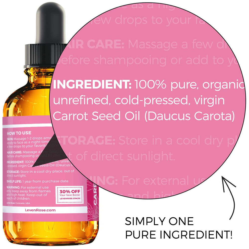Leven Rose carrot seed oil dropper – easy nightly facial hydration.