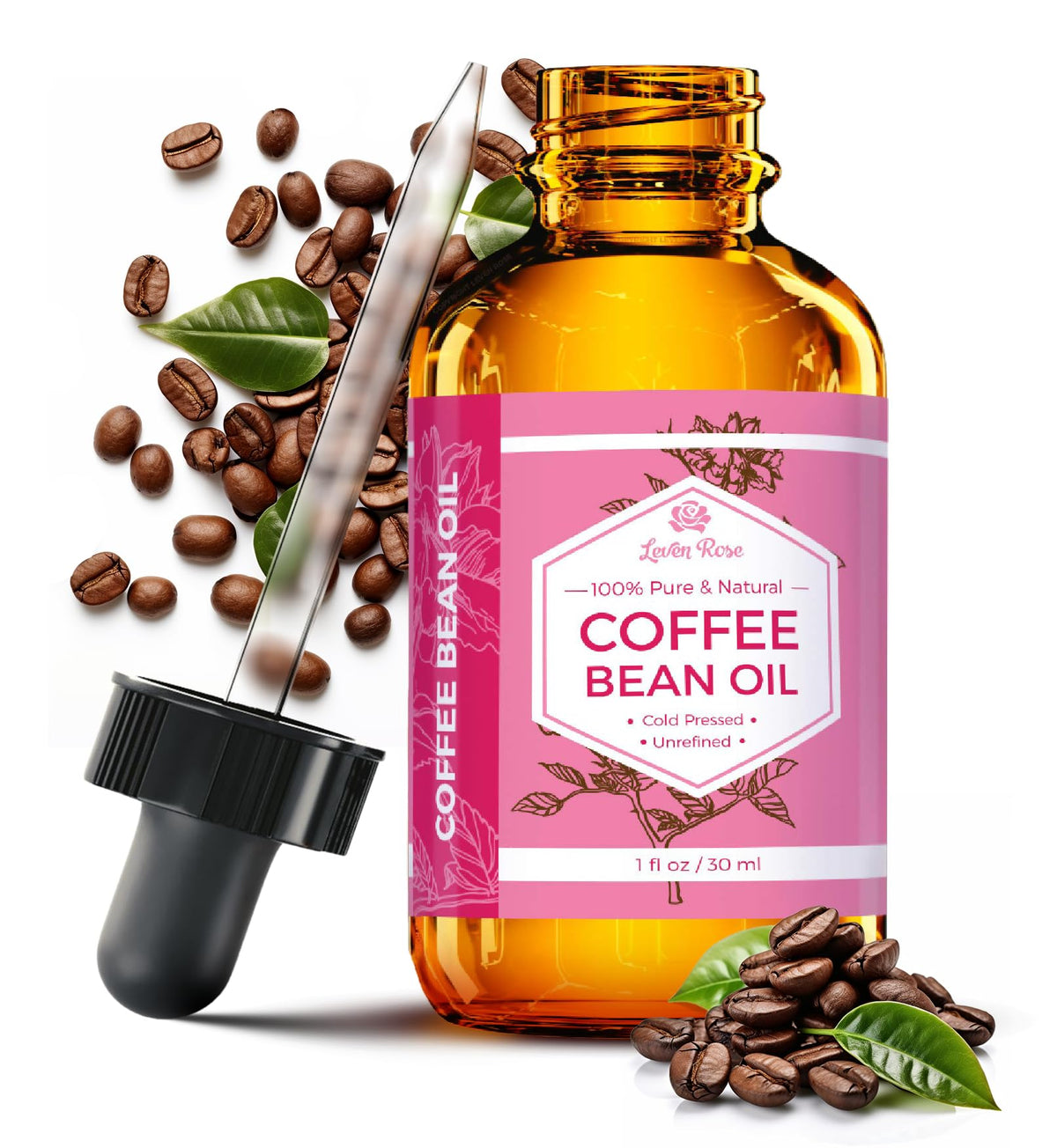 Leven Rose Coffee Bean Oil bottle — pure natural skin hydration for daily care.