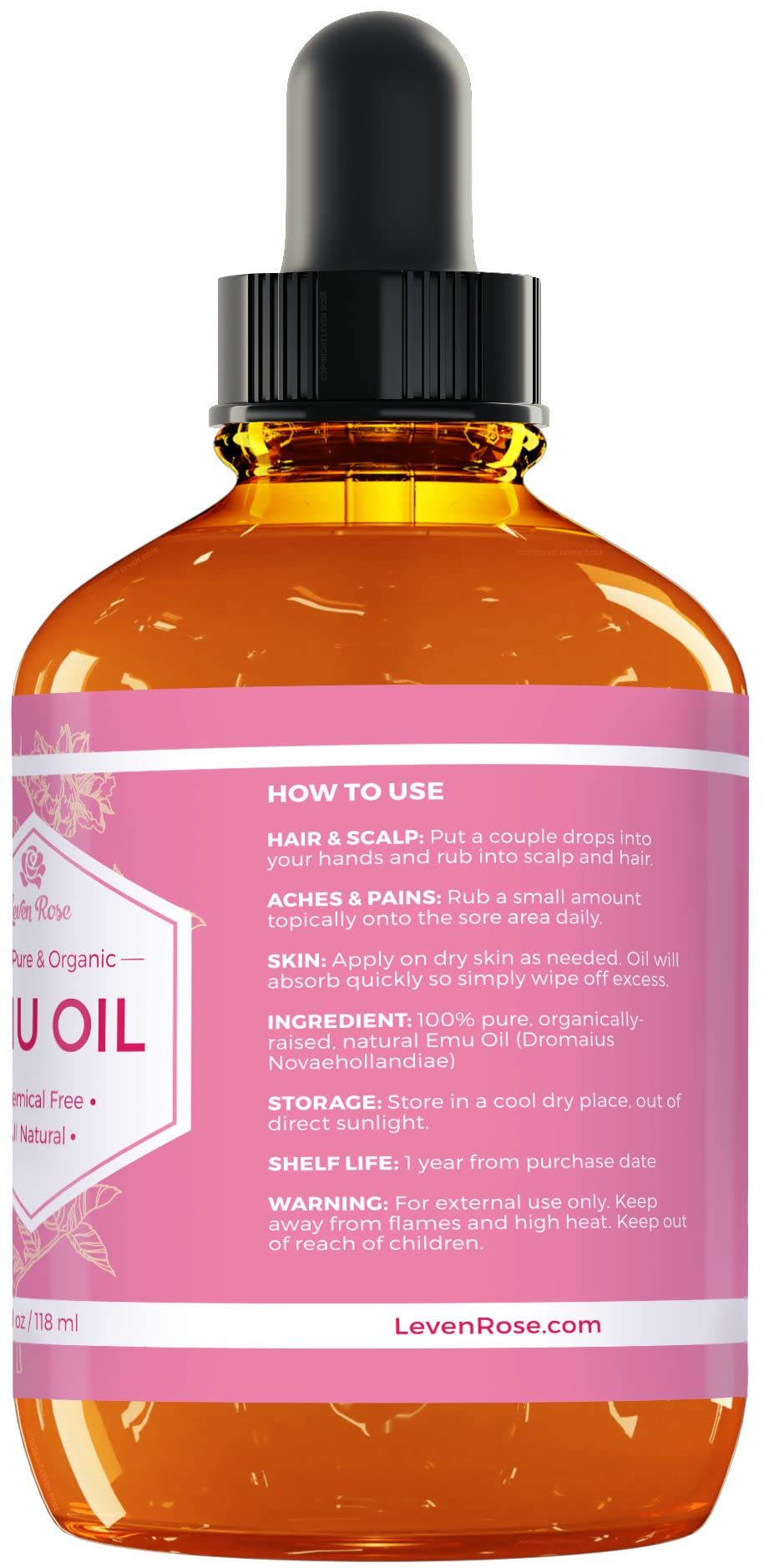 Leven Rose Emu Oil hydrates skin and adds a healthy glow.