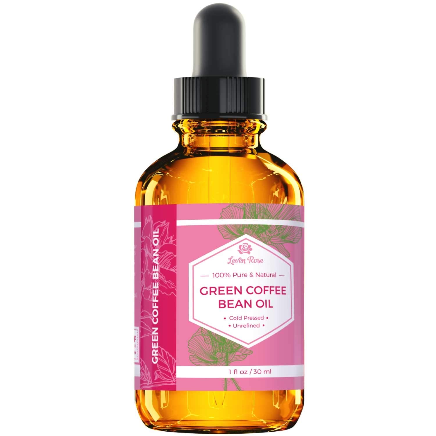 Leven Rose green coffee bean oil around eyes supports delicate skin care.