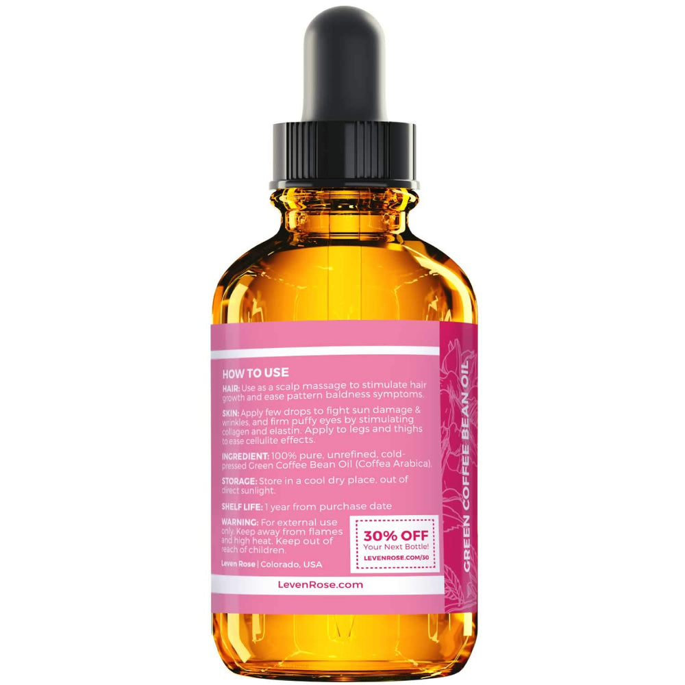 Leven Rose green coffee bean oil on the face supports gentle moisturization and calm skin.