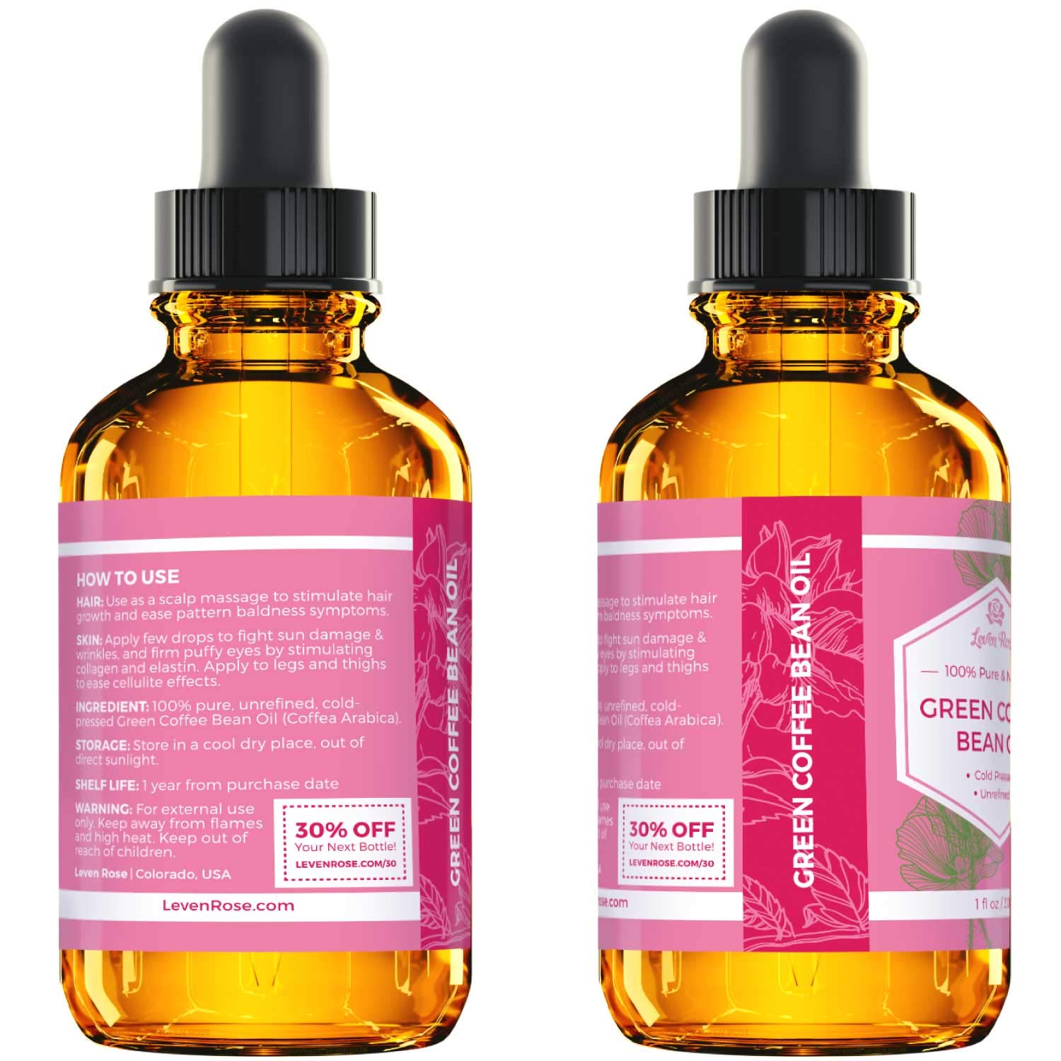 Leven Rose green coffee bean oil for nails moisturizes cuticles.