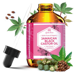 Leven Rose Jamaican Black Castor Oil bottle showing rich natural oil for hair and scalp care.