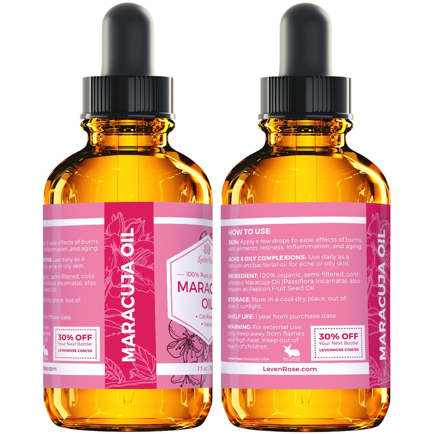 Leven Rose Maracuja Aceite de textura ligera, se absorbe rápido.