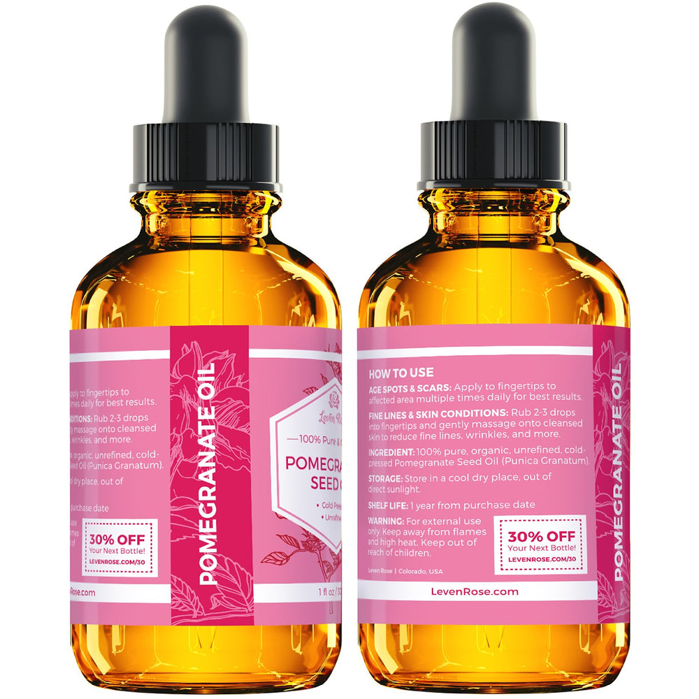 Leven Rose Pomegranate Oil absorption closeup highlights quick sink-into-skin feel.