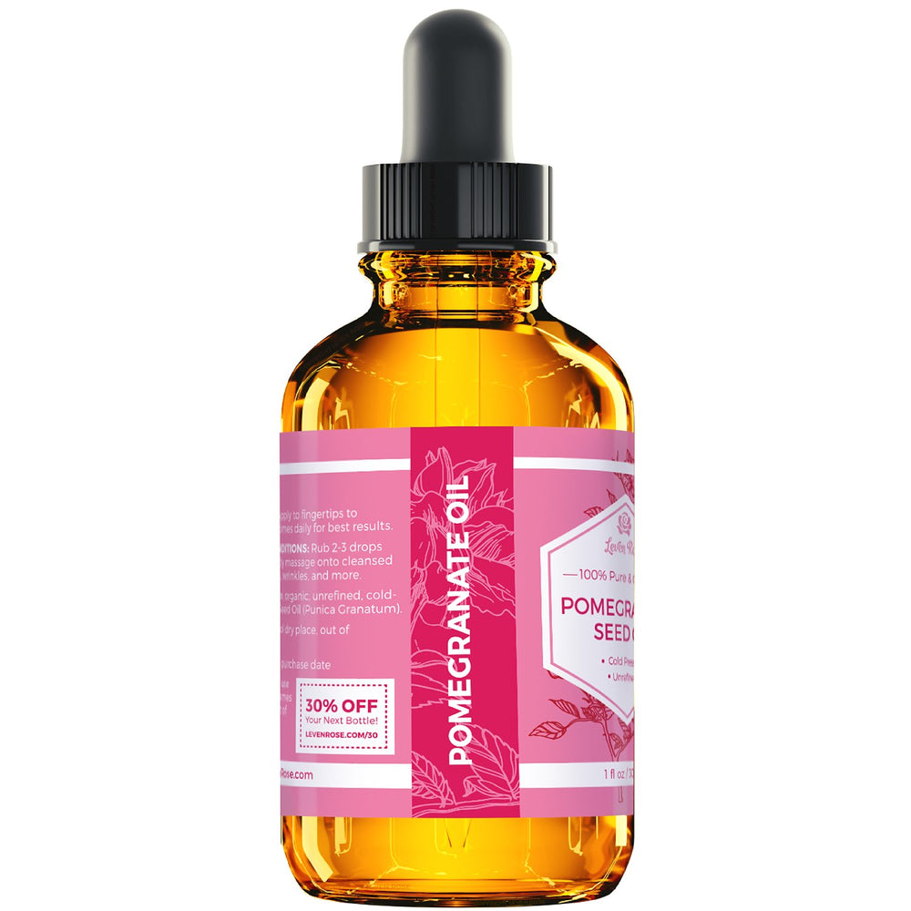 Leven Rose Pomegranate Oil scalp application delivers moisturized scalp and refreshed hair.