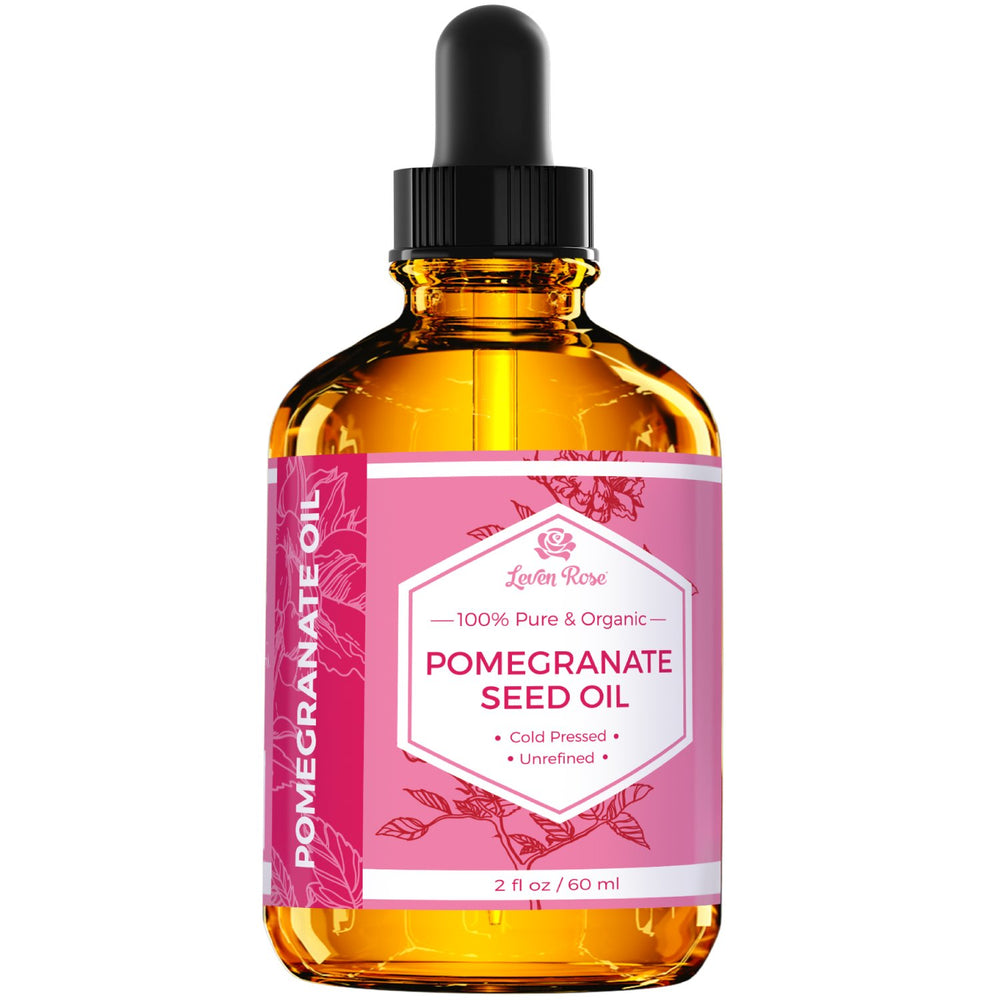 Leven Rose Pomegranate Seed Oil dropper showing rich, absorbent texture for quick hydration.