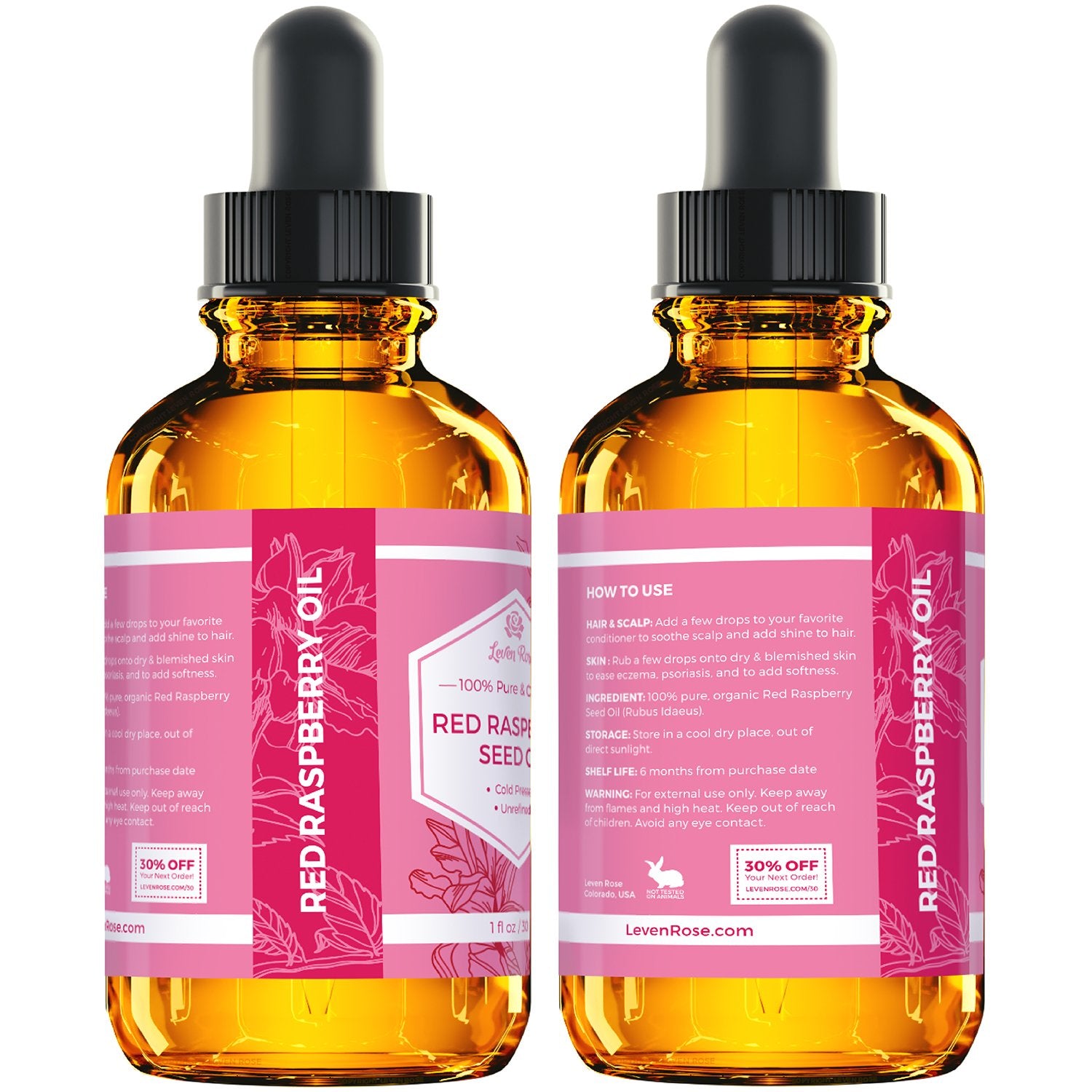Leven Rose organic ingredients highlight vitamins A and E in raspberry seed oil
