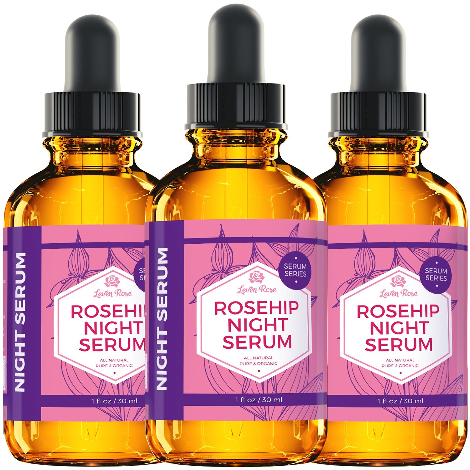 Leven Rose Rosehip Night Serum application routine on clean skin at night