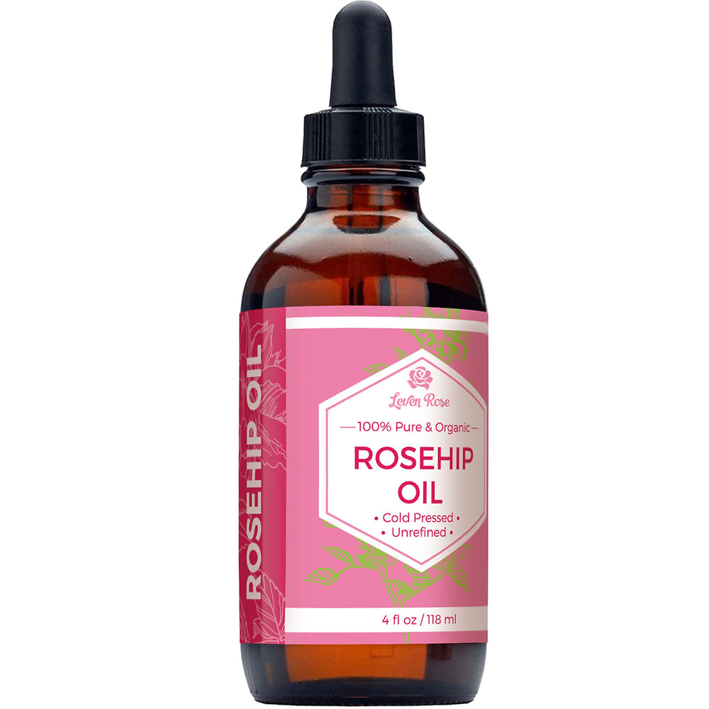 Leven Rose rosehip oil face-application shows versatile use on skin, nails, and hair.